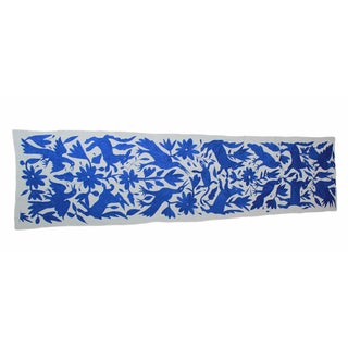 Blue Tenango Hand-Woven Table Runner For Sale