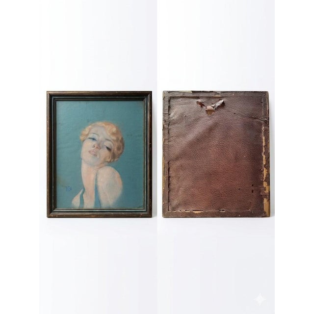 Vintage Mid Century Framed Jean Harlow Pastel Portrait, Monogrammed r.e.w. For Sale - Image 4 of 4