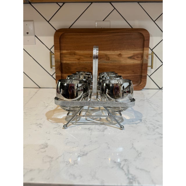Mid-Century Modern Vintage Mid-Century Modern Roly-Poly Cocktail Glasses Silver Fade Ombre Effect - 9pcs For Sale - Image 3 of 12