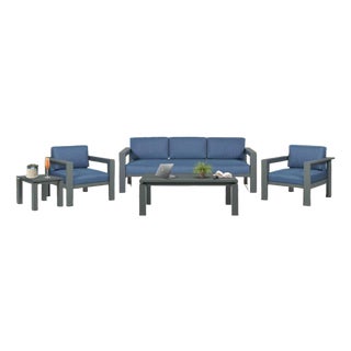 Sardinia Aluminum Frame Outdoor Sofa Set - Blue Cushions For Sale