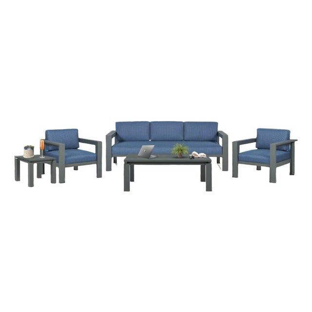 Sardinia Aluminum Frame Outdoor Sofa Set - Blue Cushions For Sale
