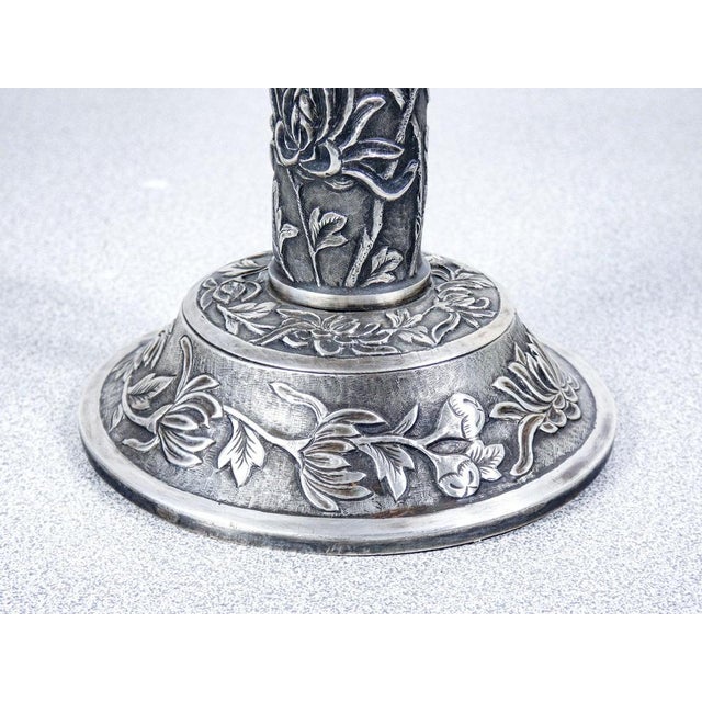 Antique Chinese Embossed Silver Candlestick, 1800s For Sale - Image 13 of 18