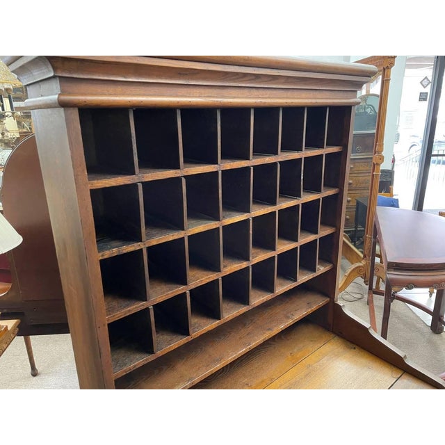 Wood Antique Primative Wooden Postal Mail Sorting Desk Cabinet, 32 Cubbies, Deep Drawer For Sale - Image 7 of 12