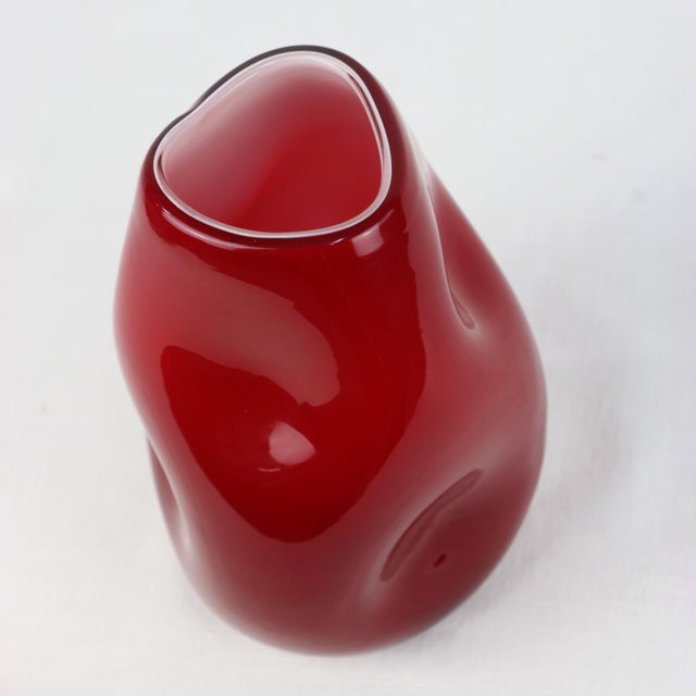 Mid-Century Modern Mid-Century Ruby Red Glass Vase with Organic Hollows, Italy, 1970s For Sale - Image 3 of 6