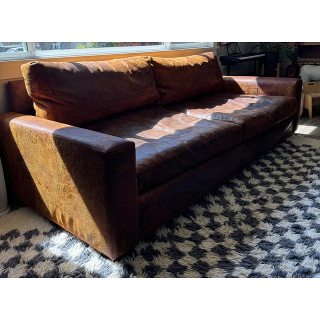 Restoration Hardware Maxwell 8’ Luxe Leather Sofa – Vintage Cigar For Sale In San Francisco - Image 6 of 11