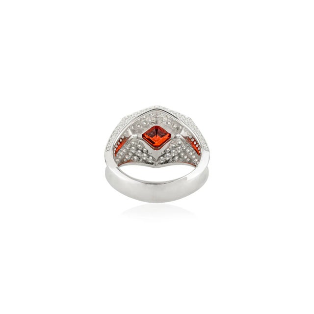 Metal Vintage Art Deco Square Garnet & Cz Unisex Ring in Silver Size 8 For Sale - Image 7 of 11
