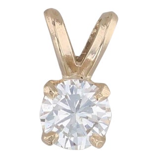 0.42ct Round Diamond Solitaire Pendant 14k Yellow Gold Small Drop For Sale