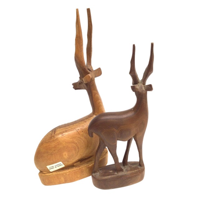 Vintage Hand Carved Wood Antelope Deer Statues - a Pair For Sale - Image 4 of 12
