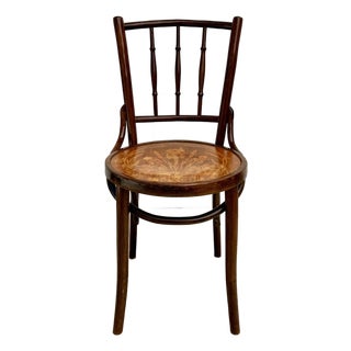 Antique Vienna Secession Bentwood Chair Attributed to Mundus With Floral Art Nouveau Seat For Sale