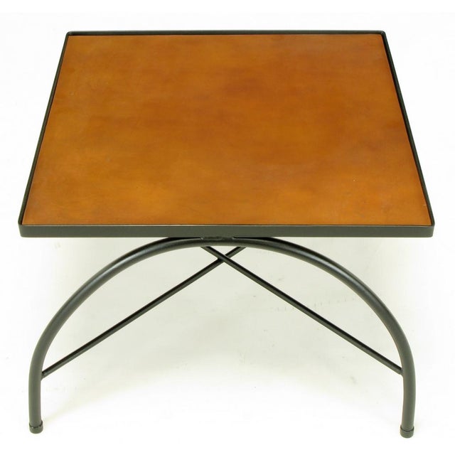 Black Lacquered Wrought Iron Leather X Base End Tables Chairish Wrought iron furniture shown in rust can be painted.