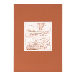 Two High Desert Landscapes - Line Drawing in Sepia-Toned Ink by Laurence Sisson For Sale