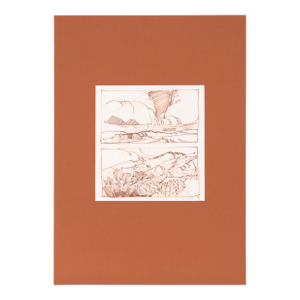 Two High Desert Landscapes - Line Drawing in Sepia-Toned Ink by Laurence Sisson