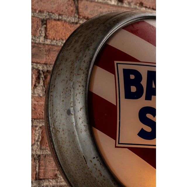 Metal Vintage Illuminated Barber Shop Bubble Sign With Red Stripe Glass Face For Sale - Image 7 of 7