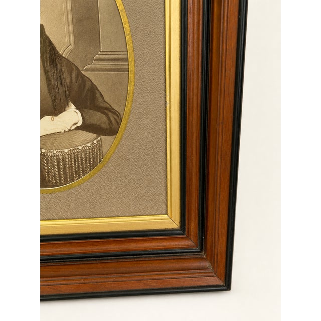 Late 19th Century Walnut & Ebonized Portrait Frame With Hand-Colored Oval Girl Image For Sale - Image 10 of 11