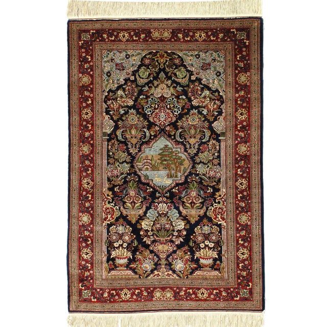 2020s Navy Persian Kashan All Silk For Sale - Image 4 of 4