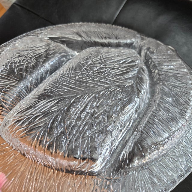 Glass Mid 20th Century Hadeland Glassver Furu Textured Glass Divided Serving Tray 13" by Severin Brørby For Sale - Image 7 of 7