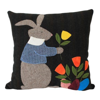 Vintage Wool Bunny Pillow For Sale