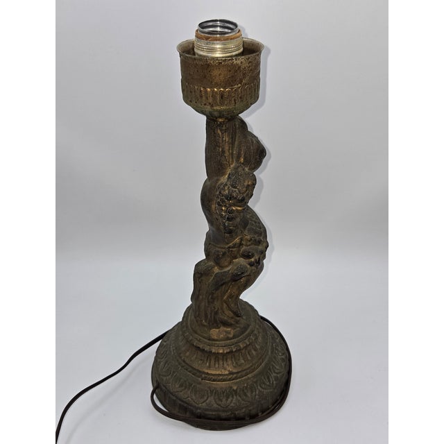 Art Nouveau 1950s Cast Metal Cherub Figural Lamp Base 13" For Sale - Image 4 of 6
