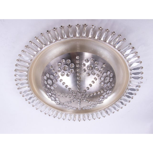 Large French Art Deco Crystal Sunburst Flush Mount Chandelier, 1940s For Sale - Image 6 of 11