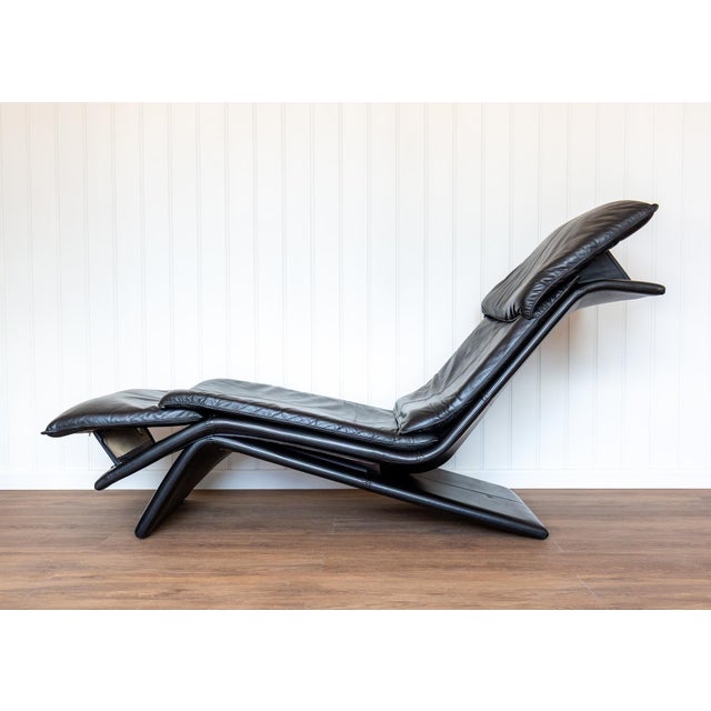 Vintage Chaise Lounge in Black Leather by Maurice Villency, 1980s For Sale - Image 6 of 18