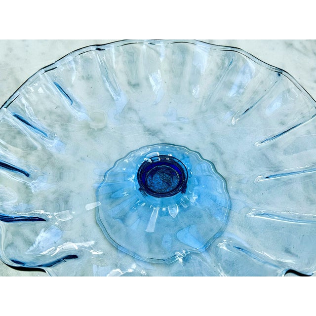 Mid 20th Century Hand‑Blown Mid-Century Blue Pedestal Bowl For Sale - Image 5 of 6