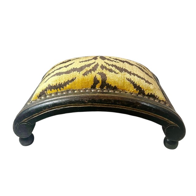 French Early 19th Century French Footstool in Scalamandre For Sale - Image 3 of 8
