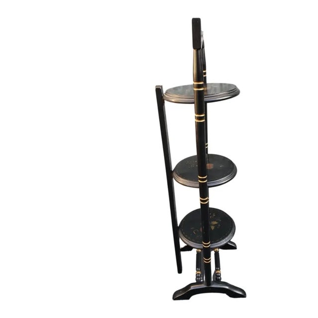 1980s Standard Chair of Gardner Stenciled Wood 3 Shelf Folding Tilt Table Etagere For Sale - Image 5 of 7