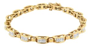 14K Yellow Gold 2 1/2 Cttw Princess-Cut Diamond Link Tennis Bracelet - 7.25"