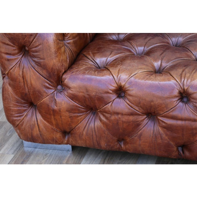 Vintage Tufted Brown Distressed Leather For Sale In Los Angeles - Image 6 of 18