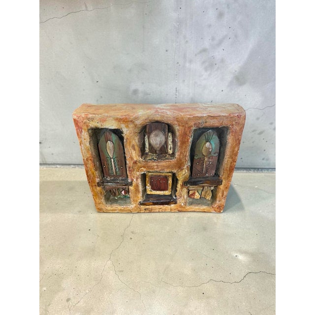 Contemporary Studio Ceramic Mixed Media 9” Sculptural Object, Totemic Architectural Form, Signed Dantoni For Sale - Image 3 of 12