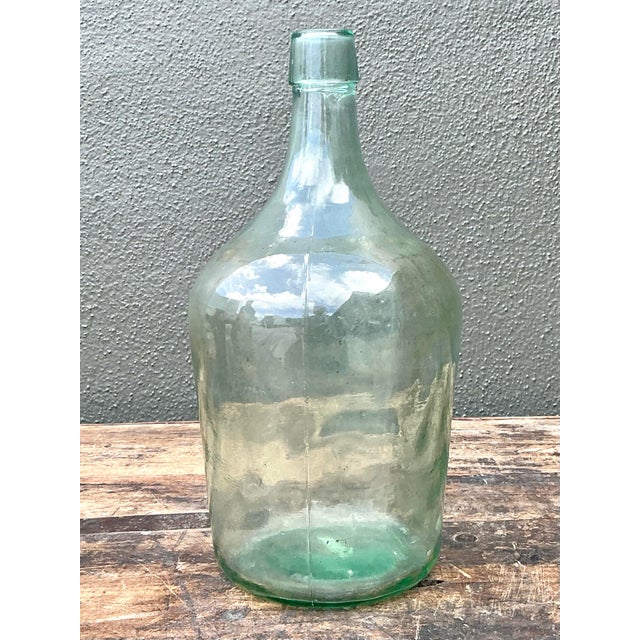 Celadon Vintage Blown Glass Demijohn Wine Bottle For Sale - Image 8 of 12