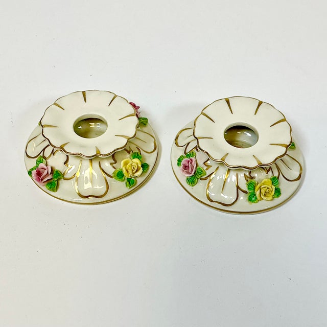 Ceramic 1950s Vintage Dresden German Porcelain Candle Holders - A Pair. For Sale - Image 7 of 11