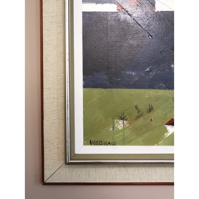 Blue Mid-Century Modern 'Edge of the Land' Vintage Original Abstract Landscape Oil Painting by Swedish Artist Hans Osswald (1919-1983), Framed For Sale - Image 8 of 15