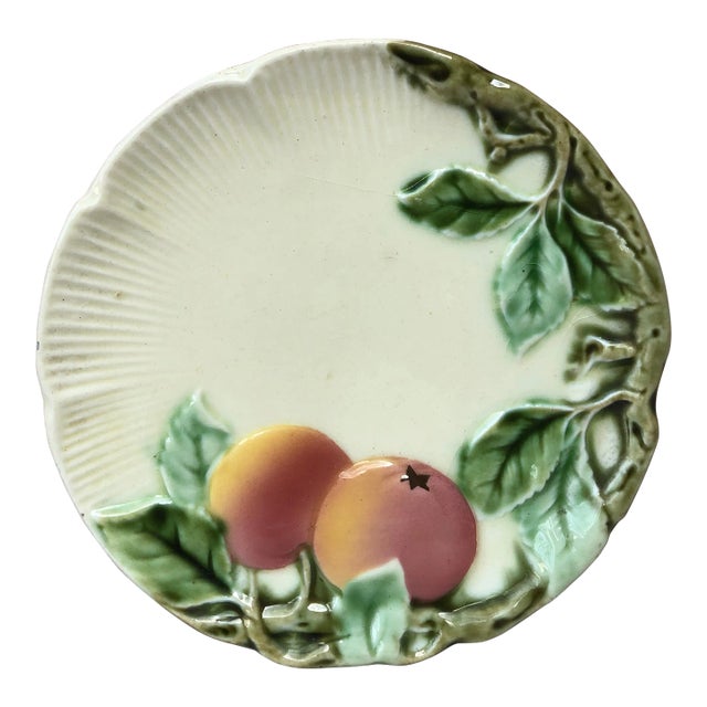 Small German Majolica Apples Plate Circa 1900 For Sale