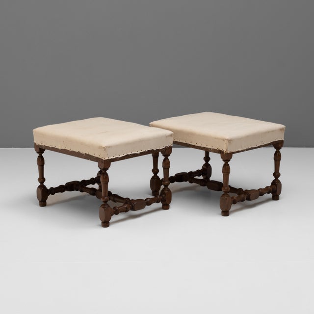 Vintage French Stools in Walnut, 1920s, Set of 2 For Sale - Image 6 of 7