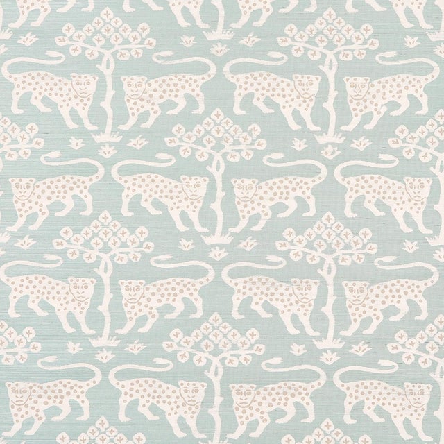 SAMPLE - Schumacher Woodland Leopard Sisal Wallpaper In Waterblue For Sale
