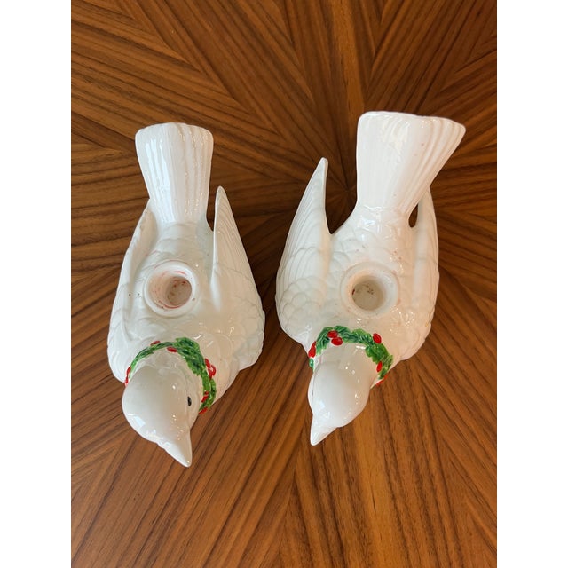 1970s 1970s Fitz and Floyd Christmas Turtle Dove Candlestick Holders-Set of 2 For Sale - Image 5 of 9