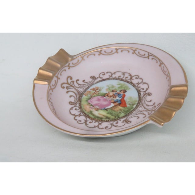 Rococo Pastel Pink Porcelain Ashtray With Gold Details and Courting Couple Motif 4870b For Sale - Image 3 of 10