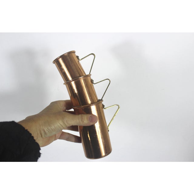 Metal Vintage Copper Measuring Cups Brass Handles- Set of 3 For Sale - Image 7 of 7