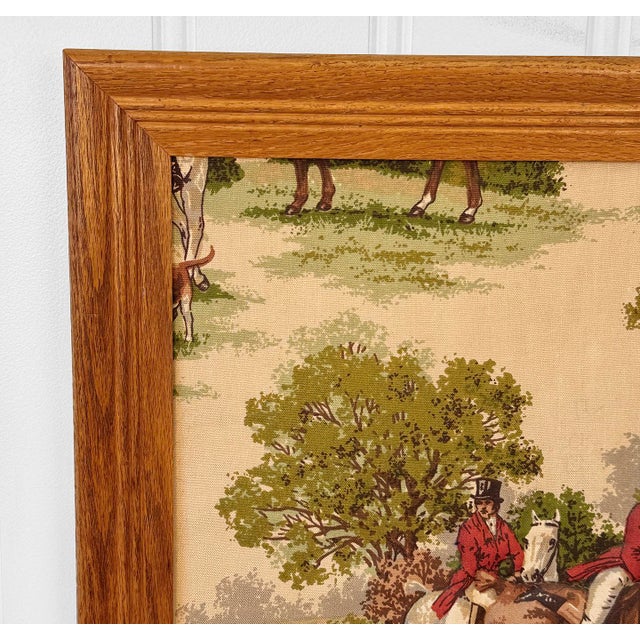 1970s Vintage English Traditional Equestrian Fox Hunt 3d Textile & Oak Wall Art For Sale - Image 5 of 9