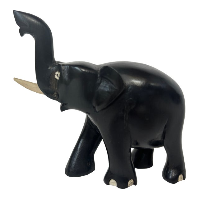 Antique Hand Carved Anglo-Indian Elephant Sculpture, Ebonized Wood For Sale