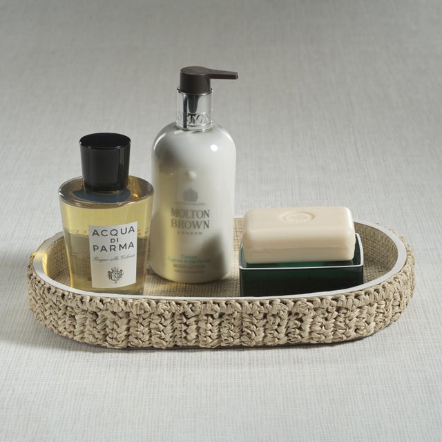 2020s Reggio Loom Oval Raffia Tray with Leather Trim, Small For Sale - Image 5 of 7