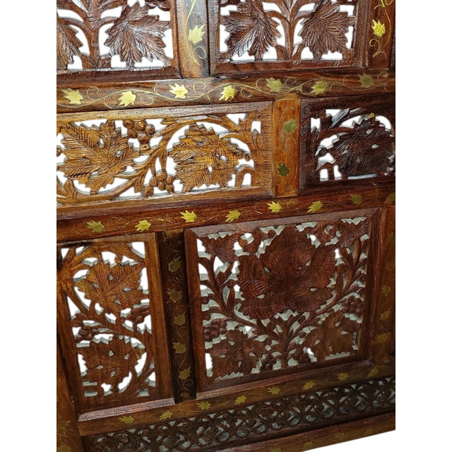 Vintage Four-Panel With Brass Inlay Teak Wood Screen Room Divider For Sale In Dallas - Image 6 of 8