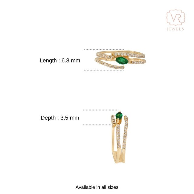 Handmade 14k Yellow Gold Marquise Emerald & Diamond Open Sprial Ring Size 4 For Sale - Image 12 of 18