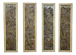 Antique Indonesian 4 Panel Carved Painted and Giltwood Screen or Room Divider