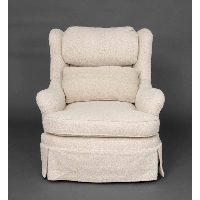 Late 20th Century Modern Beige Upholstered Lounge Chair and Ottoman For Sale - Image 5 of 9