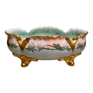 Large Antique Bavaria Signed Gold Footed Fruit Bowl