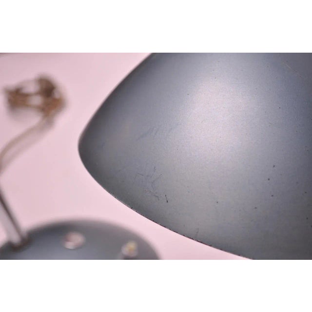 Midcentury German Gooseneck Table Lamp in Metallic Blue by Helo Leuchten For Sale - Image 9 of 13