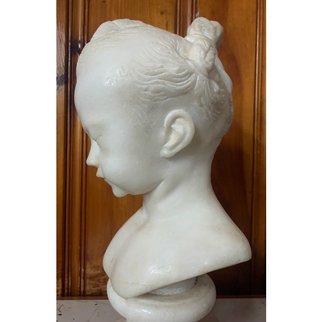 1900 - 1909 Antique Carved Marble Bust of a Young Girl For Sale - Image 5 of 12