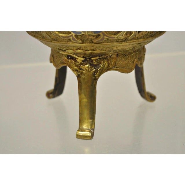 Vintage Japanese Cloisonne Enamel Champleve Bronze Foo Dog Incense Burner For Sale In Philadelphia - Image 6 of 12